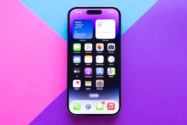 Madrid, Spain - September 21, 2022: Newly released iPhone 14 Pro home screen with app icons
